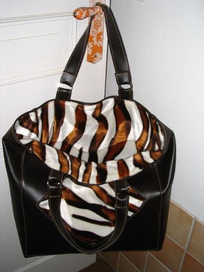 Intérieur sac - velours blanc, marron et noir imitation zèbre